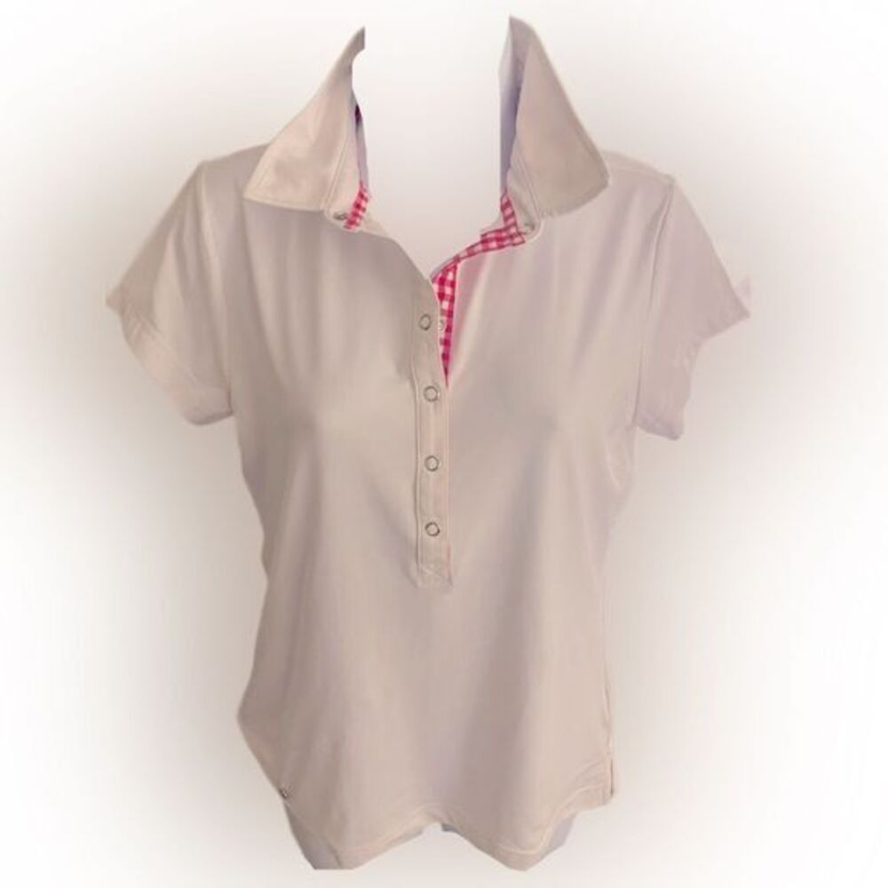 Daily Sports Golf Shirt - white /pink  gingham trim.  polyester